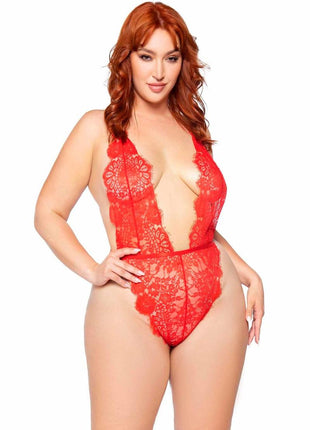 Leg Avenue Floral Lace Teddy with Adjustable Straps and Cheeky Thong Back, Matching Lace Robe with Scalloped Trim and Satin Tie