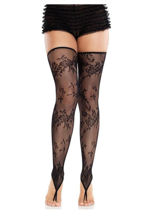 Leg Avenue Floral Net Toe Loop Footless Thigh Highs