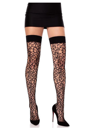 Leg Avenue Fractured Net Thigh Highs - Black - One Size