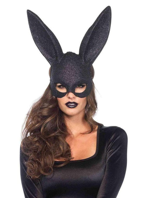 Leg Avenue Glitter Masquerade Bunny Mask - Black - One Size