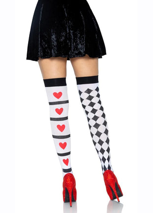 Leg Avenue Harlequin and Heart Thigh High - Black/Multicolor/Red/White - One Size