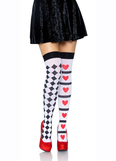 Leg Avenue Harlequin and Heart Thigh High - Black/Multicolor/Red/White - One Size