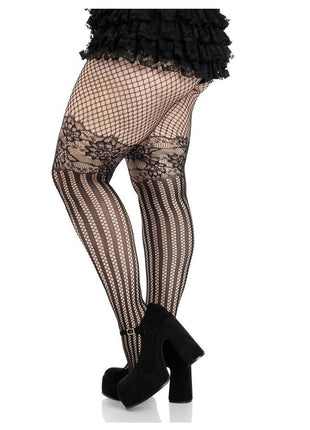 Leg Avenue Illusion Lace Top Net Striped Tights - 1x/2x