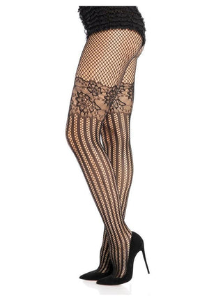 Leg Avenue Illusion Lace Top Net Striped Tights