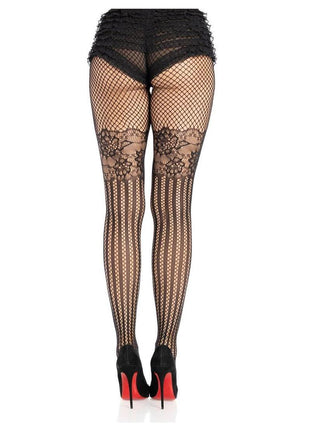 Leg Avenue Illusion Lace Top Net Striped Tights - Black - One Size