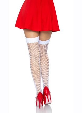Leg Avenue Industrial Net Thigh High - Red/White - One Size