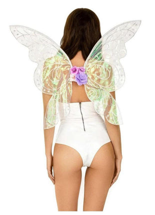 Leg Avenue Iridescent Glitter Fairy Wings with Flower Accent - Multicolor - One Size