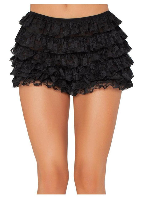 Leg Avenue Lace Ruffle Shorts - Black - Large