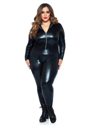 Plus Wet Look Leather Catsuit