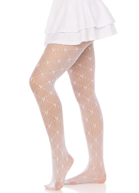 Leg Avenue Love Struck Heart Net Tights - White - One Size