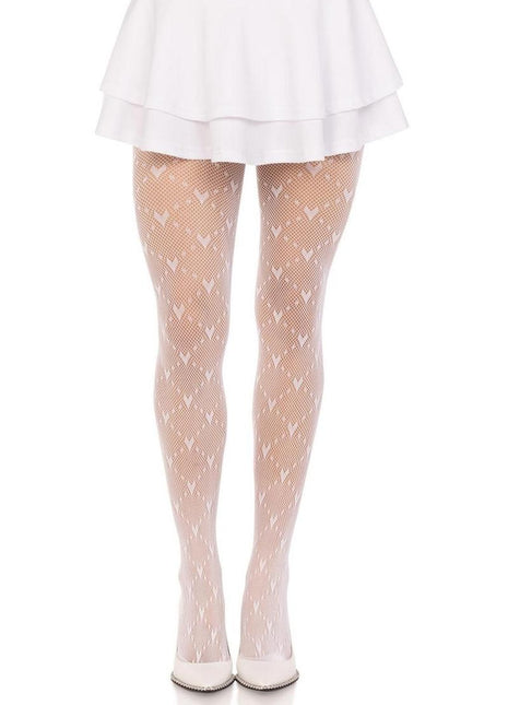 Leg Avenue Love Struck Heart Net Tights - White - One Size