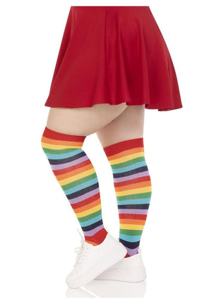 Spandex Acrylic Rainbow Striped Thigh Highs - 1x-2x - Multicolor