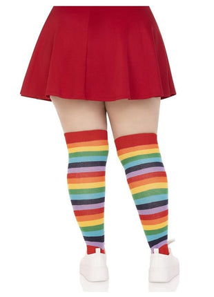 Spandex Acrylic Rainbow Striped Thigh Highs - 1x-2x