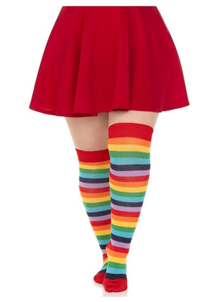 Spandex Acrylic Rainbow Striped Thigh Highs - 1x-2x