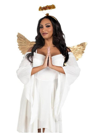 Leg Avenue Metallic Angel Wings and Tinsel Halo Headband - Gold - One Size - 2 Piece