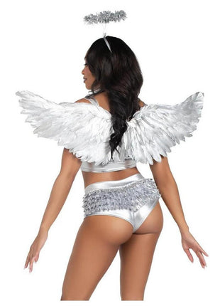 Leg Avenue Metallic Angel Wings and Tinsel Halo Headband - Silver - One Size - 2 Piece
