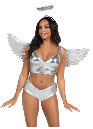 Leg Avenue Metallic Angel Wings and Tinsel Halo Headband - Silver - One Size - 2 Piece