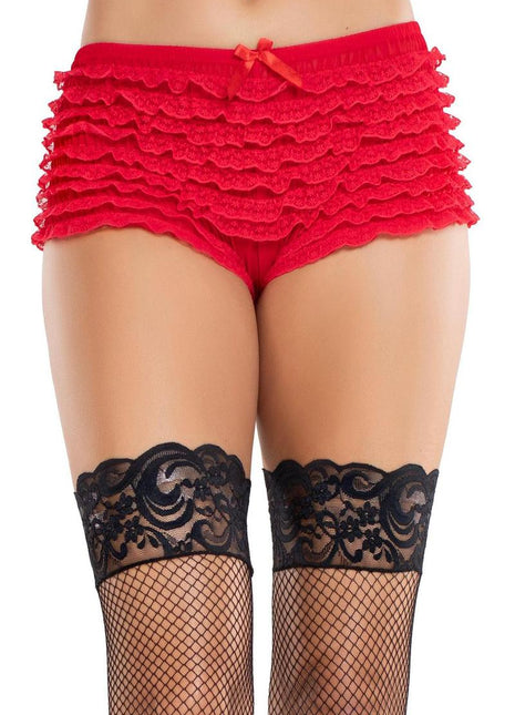 Leg Avenue Micromesh Lace Ruffle Tanga Short - Red - One Size