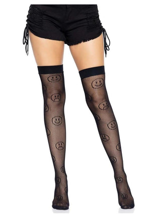 Leg Avenue Mood Swing Fishnet Thigh Highs - Black - One Size