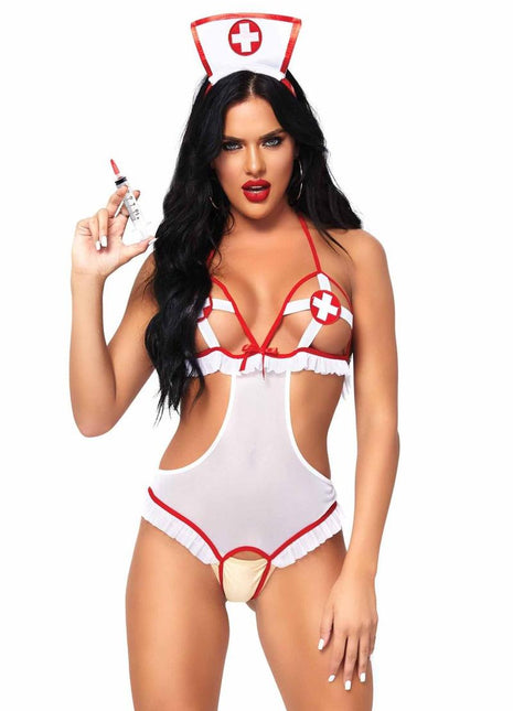 Leg Avenue Naughty Nurse - Red/White - One Size - 2 Piece/Set