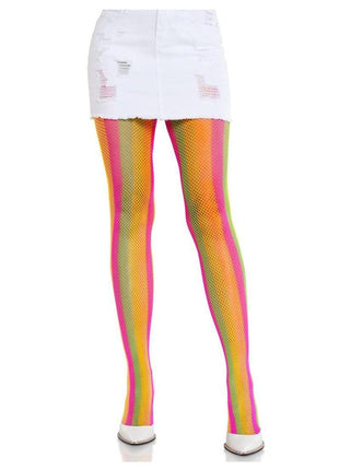 Leg Avenue Neon Rainbow Striped Tights - Multicolor - One Size