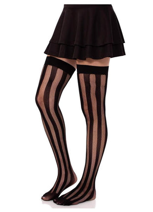 Leg Avenue Net and Opaque Striped Thigh Highs