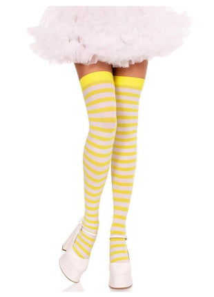 Leg Avenue Nylon Stocking W/ Stripe - White/Yellow - One Size