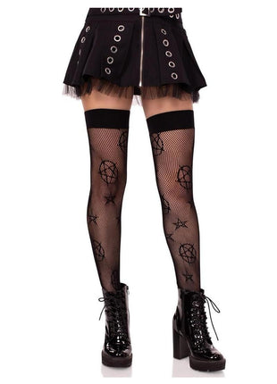 Leg Avenue Occult Net Thigh Highs - Black - One Size