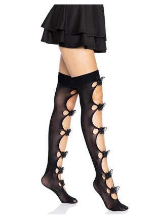 Leg Avenue Opaque Net Cut-Out Butterfly Applique Thigh Highs