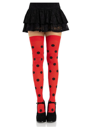 Leg Avenue Polka Dot Opaque Thigh Highs - Black/Red - One Size