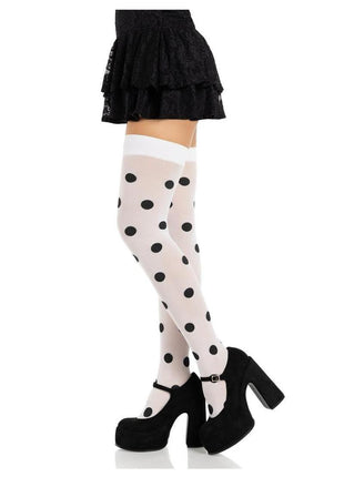 Leg Avenue Polka Dot Opaque Thigh Highs - Black/White - One Size