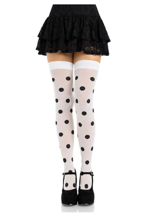 Leg Avenue Polka Dot Opaque Thigh Highs - Black/White - One Size