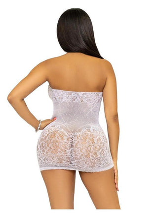 Leg Avenue Rhinestone Lace and Net Halter Mini Dress - White - One Size