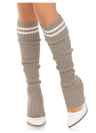 Leg Avenue Ribbed Stirrup Leg Warmers with Athletic Stripe