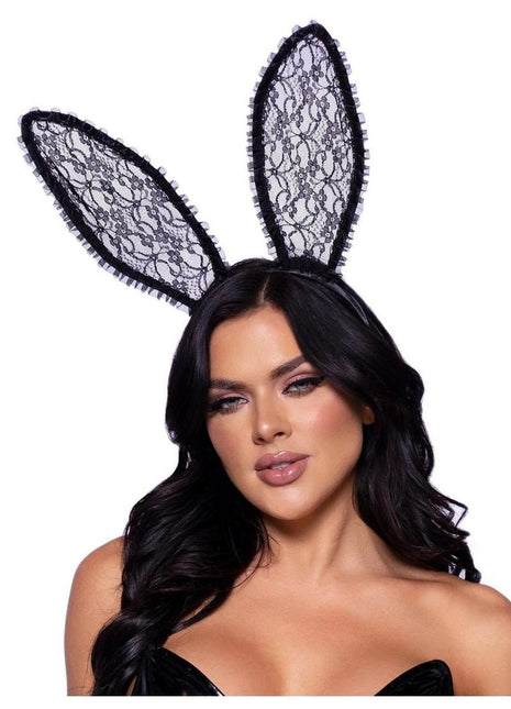Leg Avenue Ruffle Bunny Ears - Black - One Size