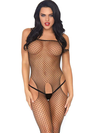 Leg Avenue Seamless Industrial Net Suspender Bodystocking - Black - One Size