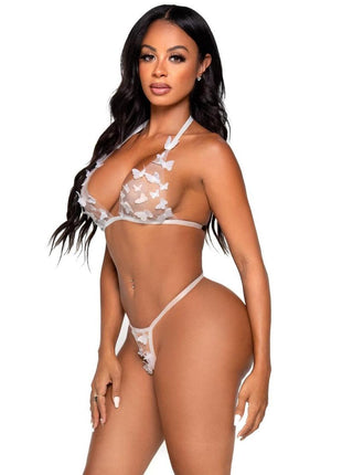 Leg Avenue Sheer Butterfly Applique Bra Top and G-String Panty