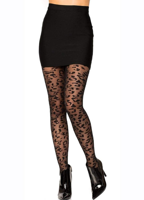 Leg Avenue Sheer Leopard Tights - Animal Print/Black - One Size