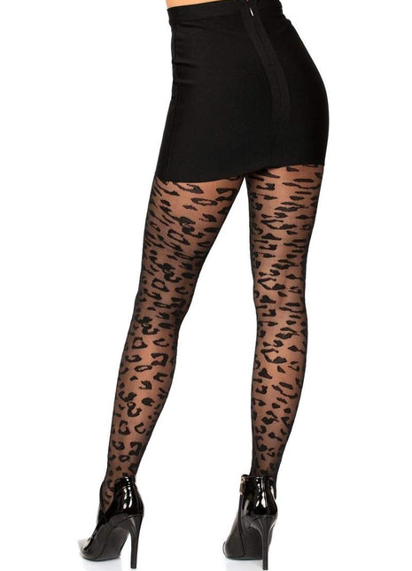 Leg Avenue Sheer Leopard Tights - Animal Print/Black - One Size
