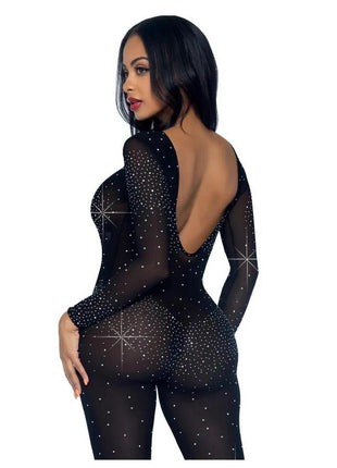 Leg Avenue Sheer Rhinestone Catsuit - Black - Medium