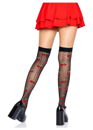 Leg Avenue Spandex Sheer Polka Dot Cherry Thigh Highs