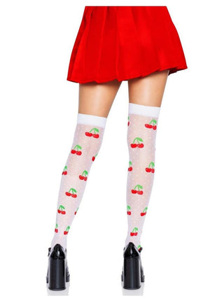 Leg Avenue Spandex Sheer Polka Dot Cherry Thigh Highs