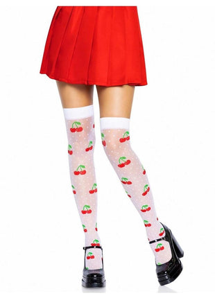 Leg Avenue Spandex Sheer Polka Dot Cherry Thigh Highs