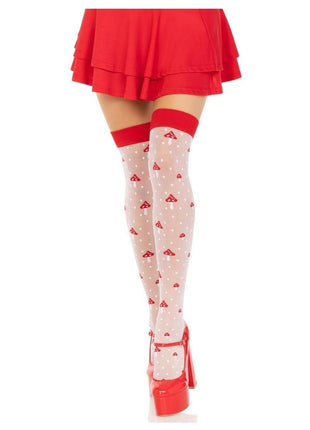 Leg Avenue Spandex Sheer Polka Dot Mushroom Thigh Highs