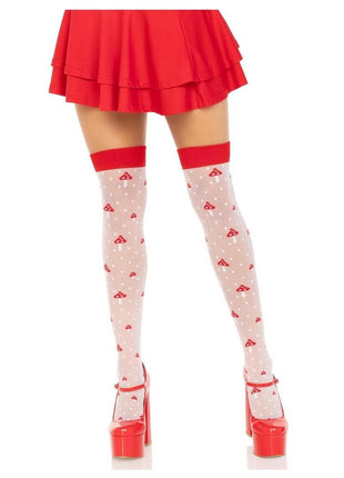 Leg Avenue Spandex Sheer Polka Dot Mushroom Thigh Highs - Red/White - One Size