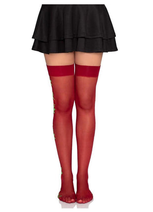 Leg Avenue Spandex Sheer Thigh Highs with Embroidered Rose Side Detail