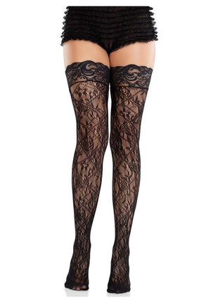Leg Avenue Stay-Up Lace Top Cross Hatch Floral Lace Thigh Highs