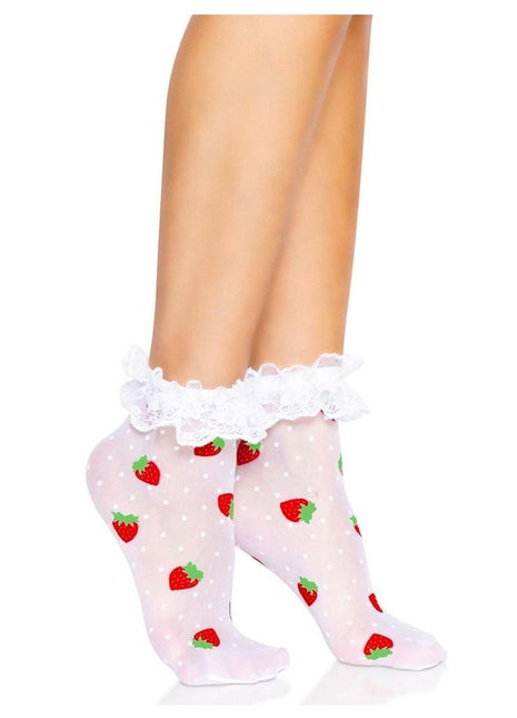 Leg Avenue Strawberry Polka Dot Ruffle Top Anklets - Red/White - One Size