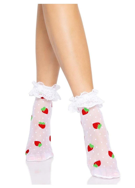 Leg Avenue Strawberry Polka Dot Ruffle Top Anklets - Red/White - One Size
