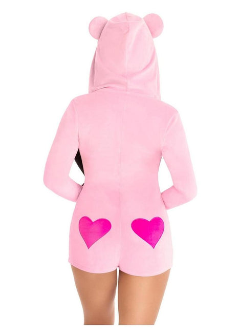 Leg Avenue Sweetheart Bear Velvet Zip Up Romper with Heart Accent - Pink - XSmall